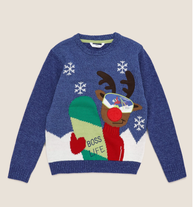 Christmas Jumper with a reindeer and snowboard
