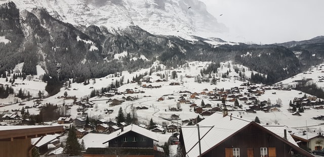 Grindelwald ski village covered in snow