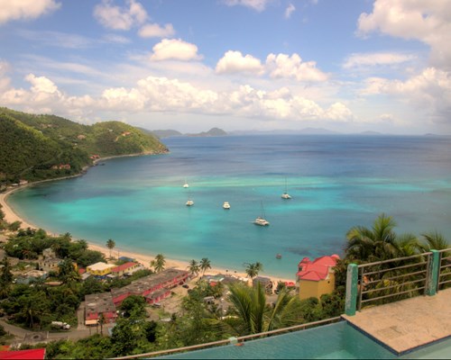 View of bay and boats anchored offshore  from mountain - Cane Garden Bay, Tortola 