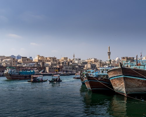  Boats docked on the harbour at the Dubai Creek