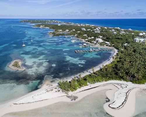 Aerial view of Tahiti beach and Elbow Cay in the Bahamas