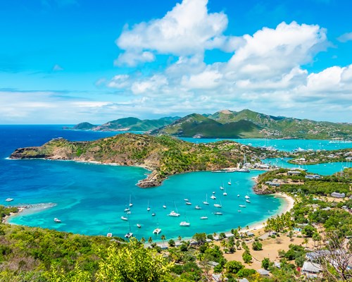 Aerial view of tropical islands from Shirley Heights in Antigua