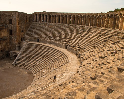 An angle photo of Roman theatre of Aspendos