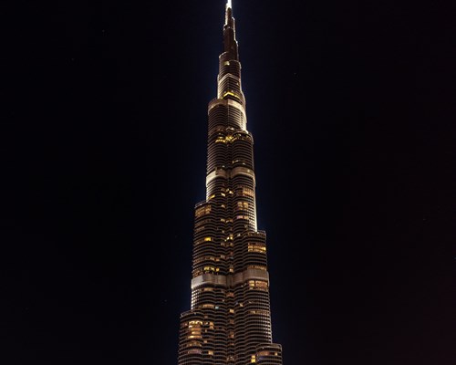 Tall skyscraper of Burj Khalifa at night
