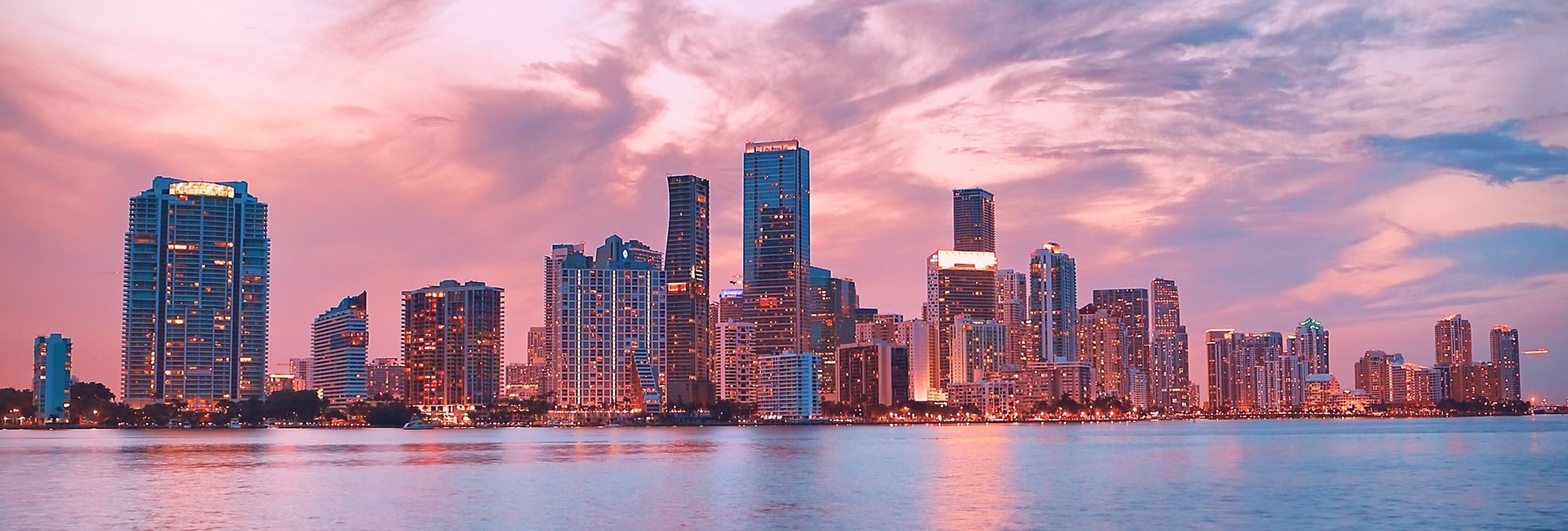 Miami skyline in the sunset