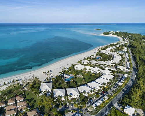Aerial view of Treasure Cay beach and hotels