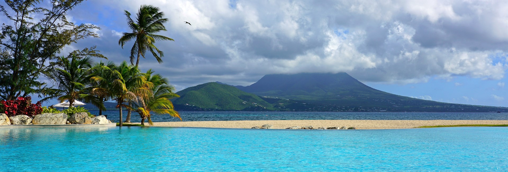 View of Nevis peak across the water from St. Kitts